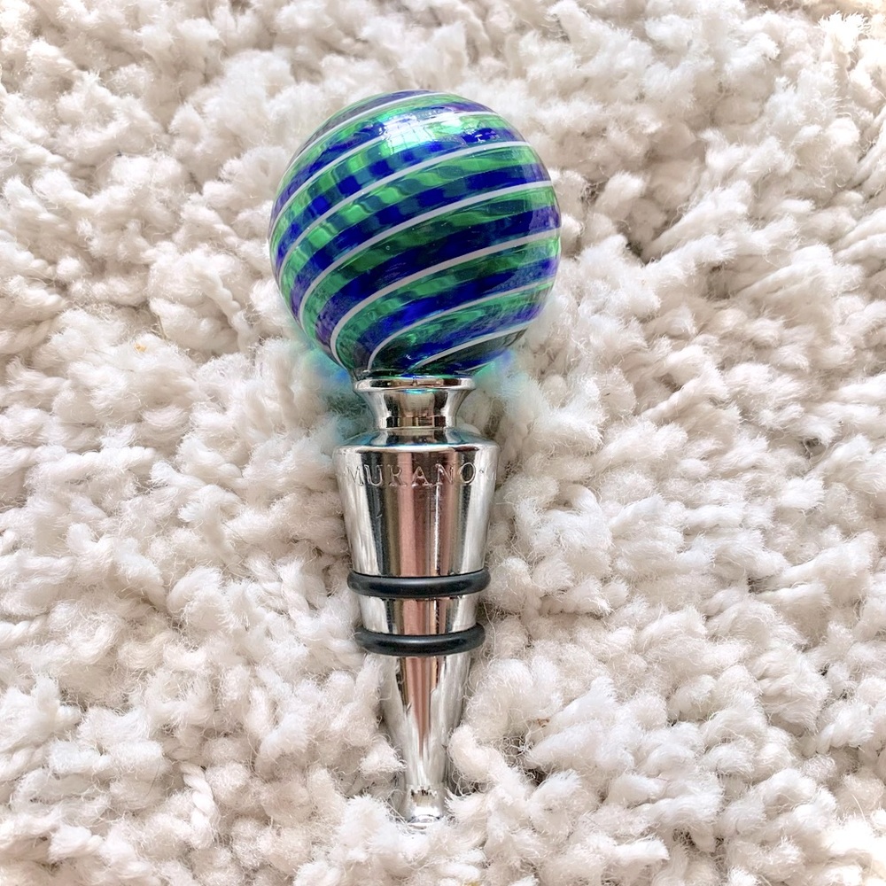 Gorgeous Murano Art Glass Collection Blue Green Swirl Wine Bottle Stopper